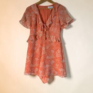 Highline Collective Women Floral Ruffle-Front Romper Orange Size S Zipper Spring